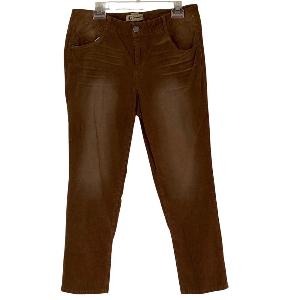 Democracy Womens Girlfriend Brown Corduroy Pants Size 14 Straight Leg Stretch
